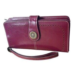 Sendefn Wallet Wristlet Large Leather Bifold RFID Blocking Laser Cut 7-1/2 x 4"